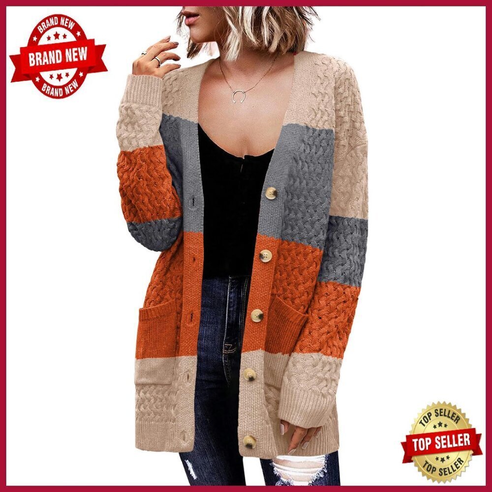 Long Sleeve Chunky Cable Knit Cardigan Sweater with Pockets